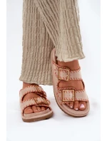 Klapki Damskie Z Klamrami I Ozdobnym Obszyciem Beżowe Visley