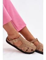 Dámské Římské Sandály S Zlatou Přezkou Na Platformě Béžové Terelina