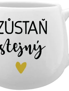 ZŮSTAŇ STEJNÝ - bílý keramický hrníček 300 ml