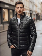 Pánska zateplená kožená bunda čierna FashionStreet TX5115