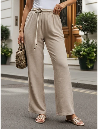Dámske nohavice so širokými nohavicami, béžové, FashionStreet UY3074 Dámske nohavice so širokými nohavicami, béžové, FashionStreet UY3074