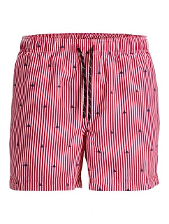 Jack&Jones pánske plavky JWHARUBA SWIM PRINTS SHORTS 12206537 TRUE RED STRIPES
