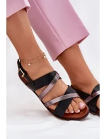 Sandały Damskie Na Płaskim Obcasie Z Paskami Sergio Leone SK086H Czarne