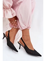 Dámské sandály z síťovaného materiálu na jehlovém podpatku Černé Emiliana