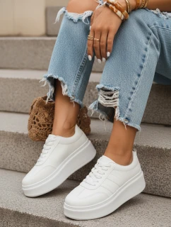 Dámske kožené tenisky na platforme biele FashionStreet ZY1376