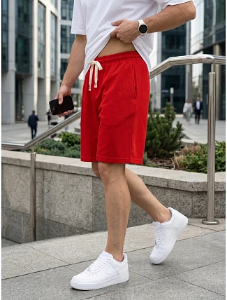 Pánske červené teplákové šortky FashionStreet SX2637 Pánske červené teplákové šortky FashionStreet SX2637