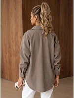 Dámska oversize košeľová bunda z manšestru, béžová, FashionStreet TY6057 Dámska oversize košeľová bunda z manšestru, béžová, FashionStreet TY6057
