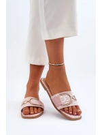 Błyszczące Klapki Damskie Z Ozdobą Różowe Taleci