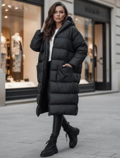 Kurtka zimowa damska oversize z kapturem ANNIKA czarna FashionStreet TY4541z