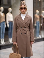 Elegantný dámsky dvojradový kabát s opaskom Fango FashionStreet NY0790 Elegantný dámsky dvojradový kabát s opaskom Fango FashionStreet NY0790