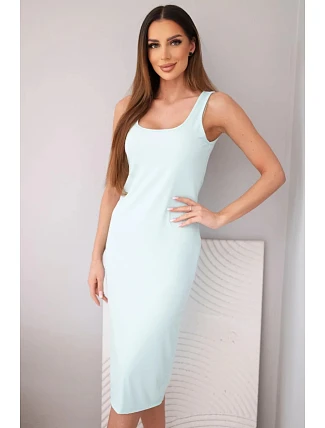Dámske viskózové rebrované šaty bez ramienok mätovej farby Dámske viskózové rebrované šaty bez ramienok mätovej farby