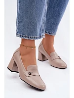 Kožené dámské polobotky na podpatku Vinceza 18119 Béžové