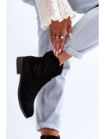 S.Barski dámské prolamované kotníkové boty na plochém podpatku, černé S.Barski dámské prolamované kotníkové boty na plochém podpatku, černé