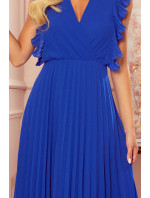 Plisované šaty s volánmi a výstrihom Numoco EMILY - modré
