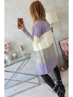 Pruhovaný sveter fialová+ecru