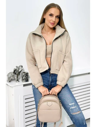 Izolovaná bavlnená mikina so zipsom svetlo béžová