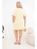 Plus veľkosť Dámske bavlnené V-neck strapce šaty žltá