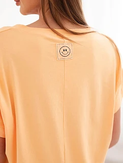 Dámska bavlnená blúzka s krátkym rukávom a výstrihom do V broskyňová