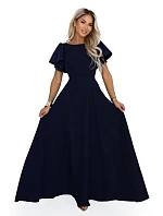 694-4 MIRELLA Elegantné maxišaty so zvonovým strihom a flitrovými rukávmi – tmavomodré 694-4 MIRELLA Elegantné maxišaty so zvonovým strihom a flitrovými rukávmi – tmavomodré