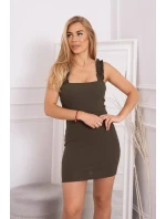 Šaty bez ramienok s volánikom khaki