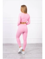 Komplet z bluzką top prążkowany jasny różowy
