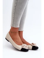 Baleriny Damskie Eko Skórzane Z Ozdobnym Detalem Beżowe Divinella