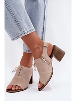 Kožené semišové sandále na podpätku so šnurovaním Zazoo 40523 Light Beige Kožené semišové sandále na podpätku so šnurovaním Zazoo 40523 Light Beige