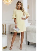 217-12 NEVA Dámske trapézové šaty so zaväzovaním na rukávoch - pastelovo žlté