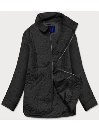 Tenká čierna dámska bunda s ozdobným prešívaním (JIN226)