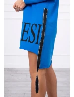 Nevädze modré šaty s kapucňou a potlačou