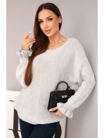 Dámsky mohérový sveter s nariasenými rukávmi a výrezom na chrbte svetlo sivý Dámsky mohérový sveter s nariasenými rukávmi a výrezom na chrbte svetlo sivý