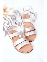 Dziecięce Błyszczące Sandały Srebrne Natalie