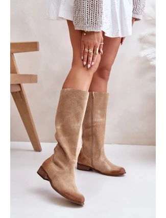 Zamszowe Kozaki Damskie Do Połowy Łydki Na Zamek Lewski 3616 Beżowe Zamszowe Kozaki Damskie Do Połowy Łydki Na Zamek Lewski 3616 Beżowe