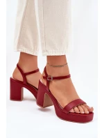 Eko Skórzane Sandały Na Słupku Bordowe Lillita
