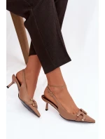Dámské sandály na podpatku s ozdobným detailem hnědé Brienne
