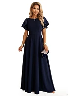 694-4 MIRELLA Elegantné maxišaty so zvonovým strihom a flitrovými rukávmi – tmavomodré 694-4 MIRELLA Elegantné maxišaty so zvonovým strihom a flitrovými rukávmi – tmavomodré