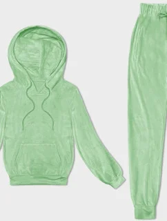 Dámska velúrová tepláková súprava s kapucňou svetlozelená (8C1175-127)