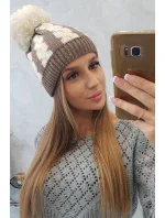 Dámska čiapka s brmbolcom Rozalia K323 ecru+mocca