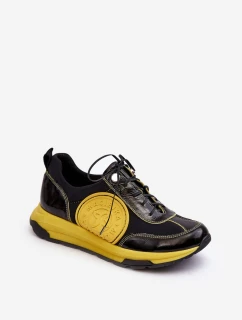Damskie Buty Sportowe Skórzane Maciejka 06295-01 Czarno-Żółte