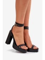 Sandały Damskie Na Słupku Z Paseczkiem Czarne Fevenne