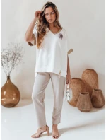 Dámske maslové nohavice s kvetmi LEGISSA light beige FashionStreet UY2404