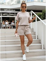 Dámsky viskózový set s motýľom a šortkami béžovej farby FashionStreet AY1184