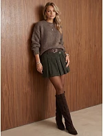 Dámske manšestrové sukne-šortky s opaskom, khaki, FashionStreet SY0622 Dámske manšestrové sukne-šortky s opaskom, khaki, FashionStreet SY0622