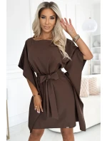 287-33 SOFIA Motýlie šaty so zaväzovaním v páse - CHOCOLATE