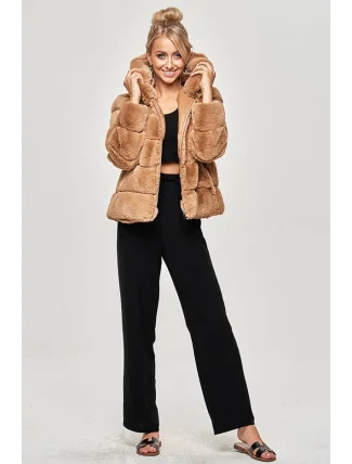 Krátka bunda v karamelovej farbe s kapucňou (GSQ2169B) Krátka bunda v karamelovej farbe s kapucňou (GSQ2169B)