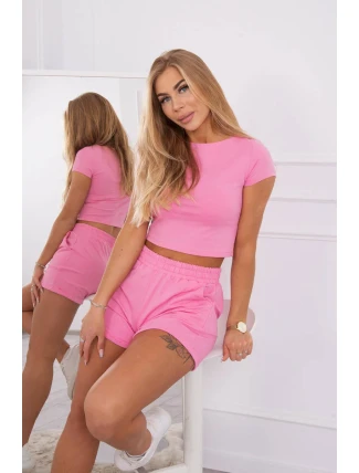 Bavlnená súprava so šortkami ružová