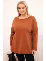 Dámske Plus veľkosť asymetrické blúzka s dlhým rukávom tmavý Camel