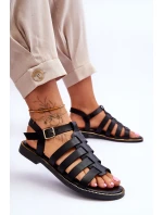 Skórzane Sandały Z Paseczkami Czarne Lemar Lawren