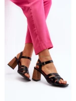 Sandały Damskie Na Słupku Czarne Opifiana