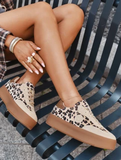 Sneakersy Damskie Na Platformie Panterka Big Star SS274763 Beżowe